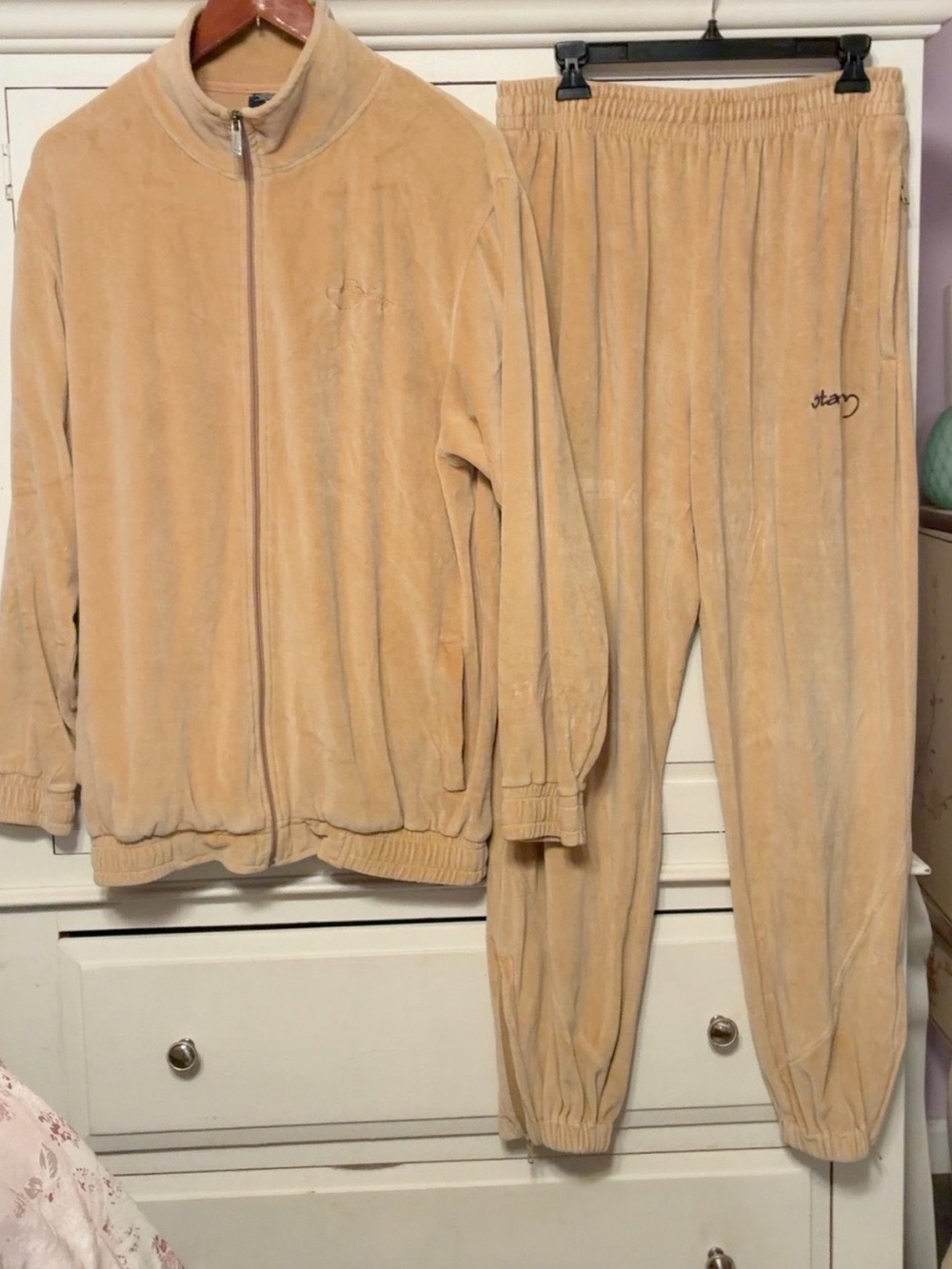 Vintage Y2K Starbury Velour Baggy  tracksuit Beige Set Size Medium